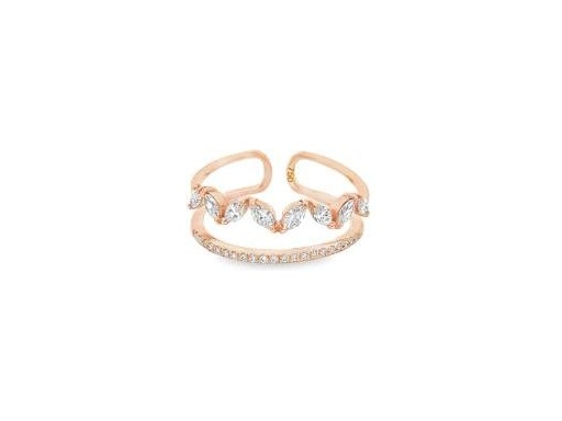 18K Rose Gold Double Row Ring with Natural Marquise and Round Diamonds – Classic and Wave Design